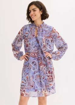 bonprix Bekleidung·Pullover & Strickjacken|Nachhaltigere Materialien^Chiffon-Tunika-Kleid mit Schluppe hellblau/braun paisley
