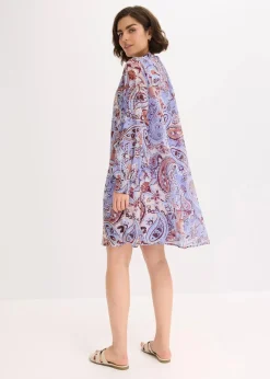 bonprix Bekleidung·Pullover & Strickjacken|Nachhaltigere Materialien^Chiffon-Tunika-Kleid mit Schluppe hellblau/braun paisley