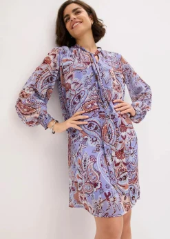 bonprix Bekleidung·Pullover & Strickjacken|Nachhaltigere Materialien^Chiffon-Tunika-Kleid mit Schluppe hellblau/braun paisley