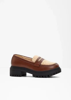 bonprix Slipper & Halbschuhe|Gefütterte Winterschuhe^Chunky Loafer mahagonibraun