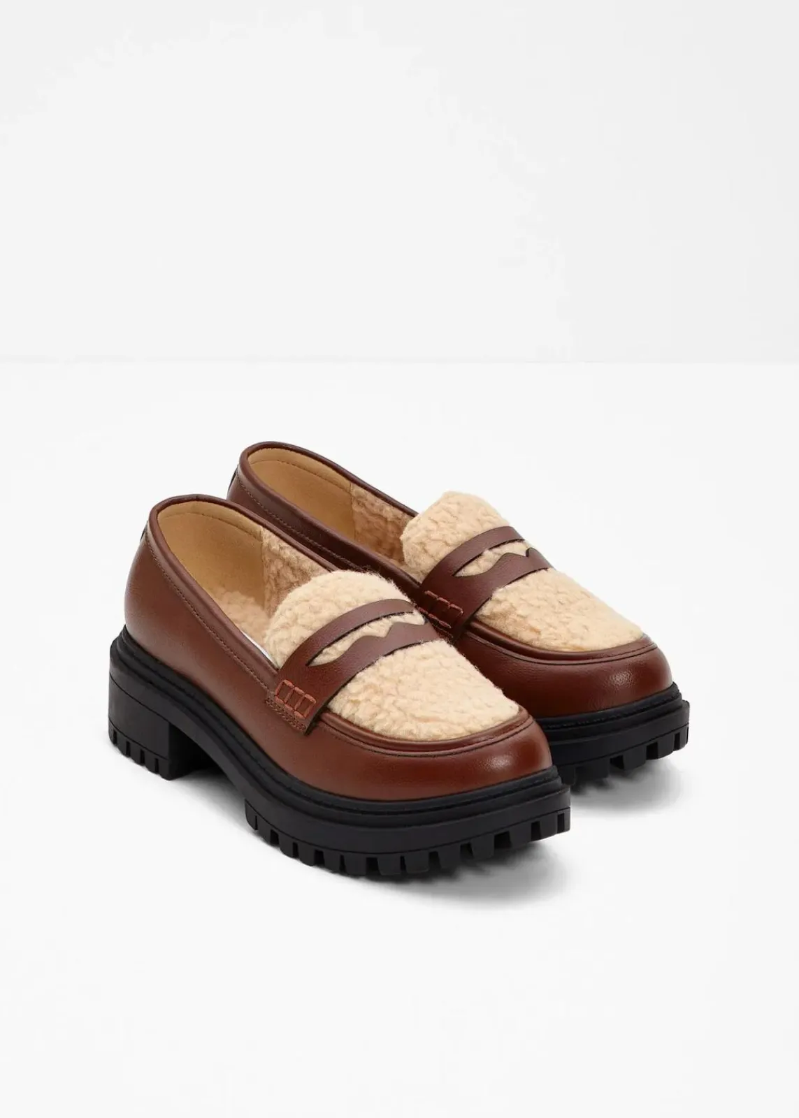 bonprix Slipper & Halbschuhe|Gefütterte Winterschuhe^Chunky Loafer mahagonibraun