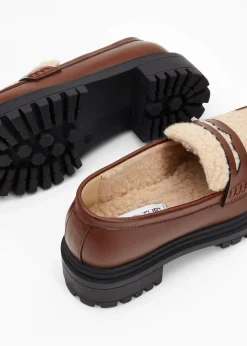 bonprix Slipper & Halbschuhe|Gefütterte Winterschuhe^Chunky Loafer mahagonibraun