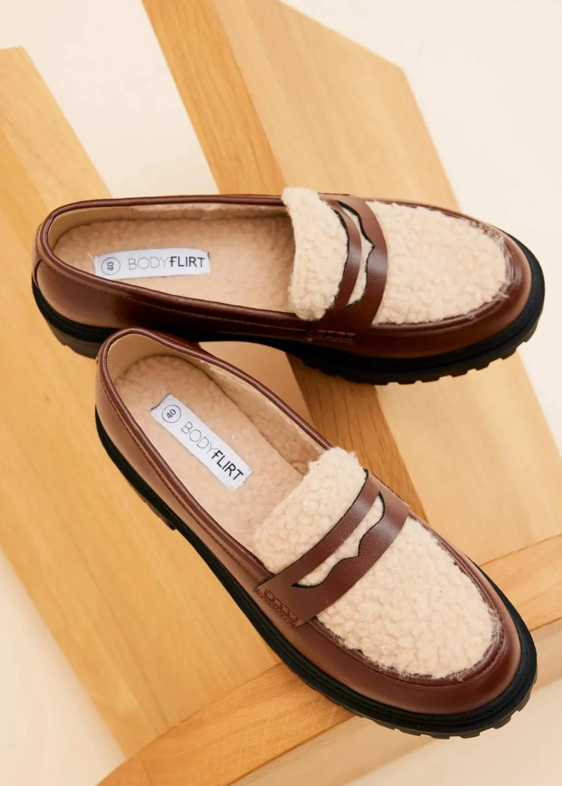 bonprix Slipper & Halbschuhe|Gefütterte Winterschuhe^Chunky Loafer mahagonibraun