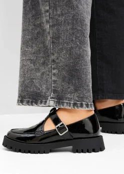 bonprix Slipper & Halbschuhe|Sommerschuhe^Chunky Loafer mit Cut-Outs schwarz lack