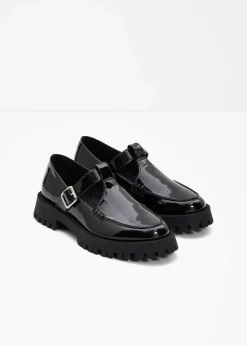 bonprix Slipper & Halbschuhe|Sommerschuhe^Chunky Loafer mit Cut-Outs schwarz lack