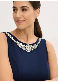 bonprix Bekleidung·Pullover & Strickjacken|Festliche Mode^Cocktailkleid mit Strassapplikation dunkelblau