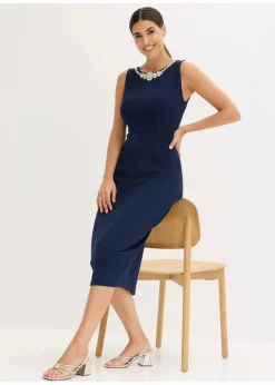 bonprix Bekleidung·Pullover & Strickjacken|Festliche Mode^Cocktailkleid mit Strassapplikation dunkelblau