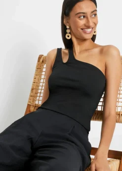 bonprix Shirts & Tops|Nachhaltigere Materialien^Cold-Shoulder Top mit Bio-Baumwolle schwarz
