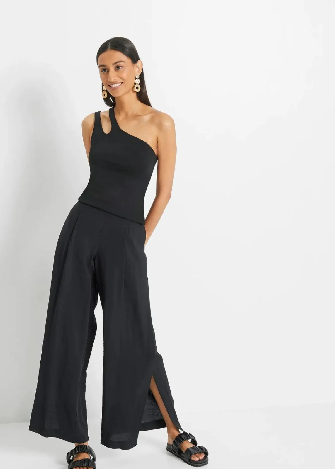 bonprix Shirts & Tops|Nachhaltigere Materialien^Cold-Shoulder Top mit Bio-Baumwolle schwarz