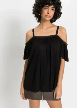 bonprix Shirts & Tops|Nachhaltigere Materialien^Cold-Shoulder-Shirt aus softer Viskose schwarz