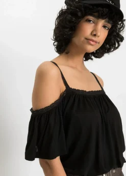 bonprix Shirts & Tops|Nachhaltigere Materialien^Cold-Shoulder-Shirt aus softer Viskose schwarz