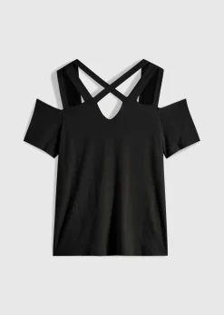 bonprix Shirts & Tops|Nachhaltigere Materialien^Cold-Shoulder-Shirt aus softer Viskose schwarz
