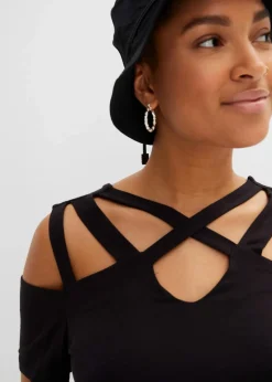 bonprix Shirts & Tops|Nachhaltigere Materialien^Cold-Shoulder-Shirt aus softer Viskose schwarz