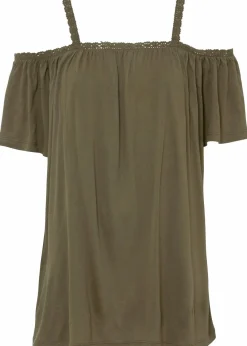 bonprix Nachhaltigere Materialien|Shirts & Tops^Cold-Shoulder-Shirt aus softer Viskose dunkeloliv
