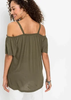 bonprix Nachhaltigere Materialien|Shirts & Tops^Cold-Shoulder-Shirt aus softer Viskose dunkeloliv