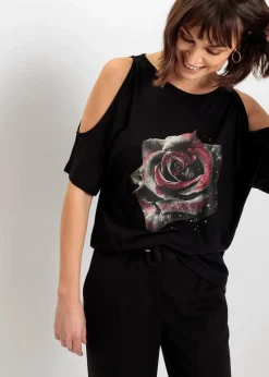 bonprix Shirts & Tops|Nachhaltigere Materialien^Cold-Shoulder-Shirt aus Viskose schwarz/grau floral