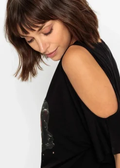bonprix Shirts & Tops|Nachhaltigere Materialien^Cold-Shoulder-Shirt aus Viskose schwarz/grau floral