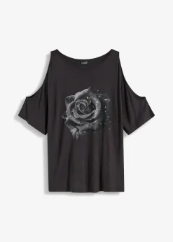 bonprix Nachhaltigere Materialien|Shirts & Tops^Cold-Shoulder-Shirt aus Viskose dunkelgrau floral