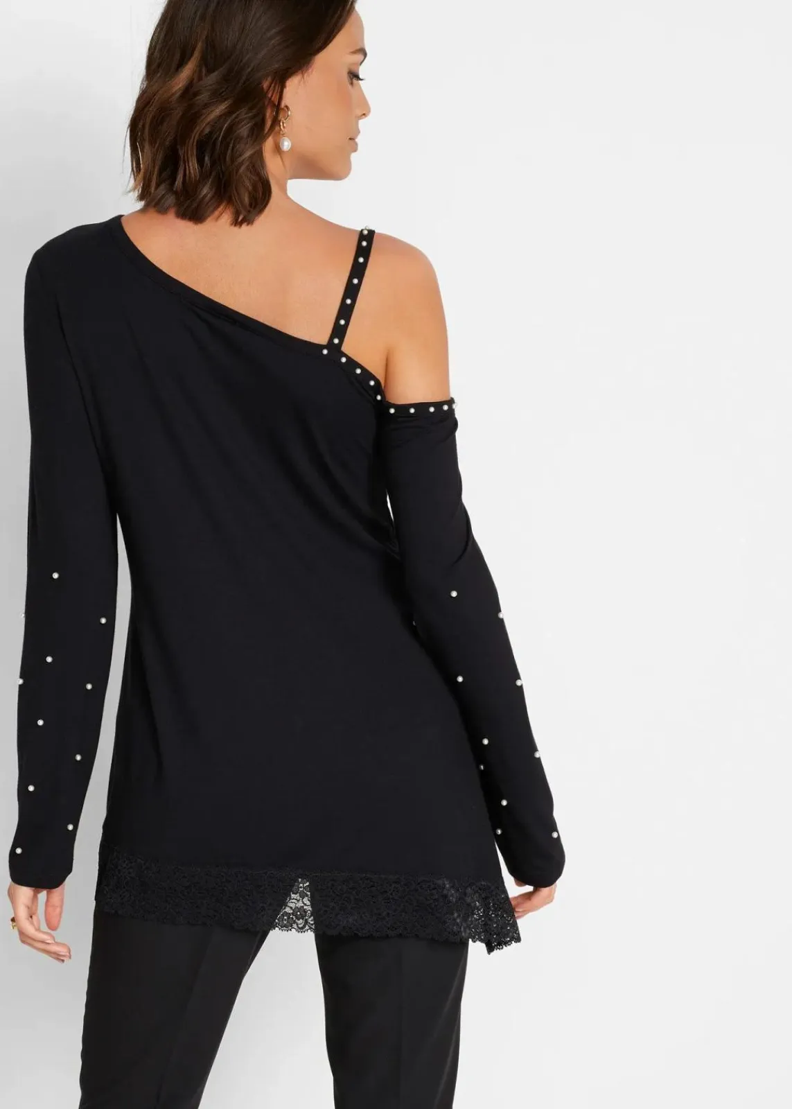bonprix Shirts & Tops^Cold-Shoulder-Shirt mit Spitze und Perlen schwarz
