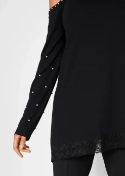 bonprix Shirts & Tops^Cold-Shoulder-Shirt mit Spitze und Perlen schwarz