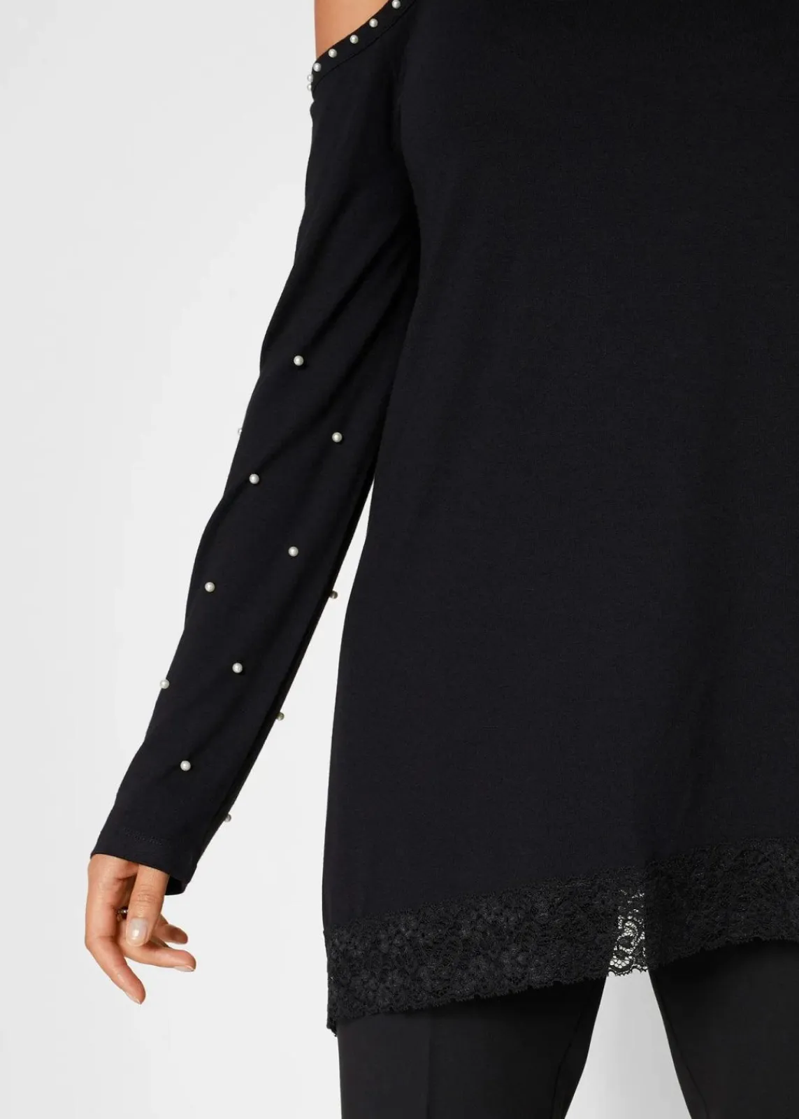 bonprix Shirts & Tops^Cold-Shoulder-Shirt mit Spitze und Perlen schwarz