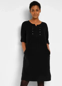 bonprix Kleider|Bekleidung·Pullover & Strickjacken^Cord-Blusenkleid aus reiner Baumwolle schwarz
