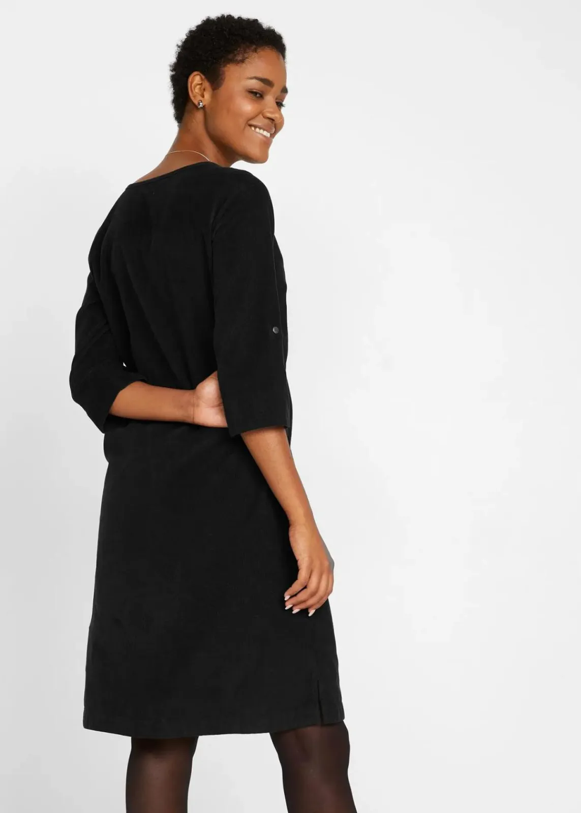 bonprix Kleider|Bekleidung·Pullover & Strickjacken^Cord-Blusenkleid aus reiner Baumwolle schwarz