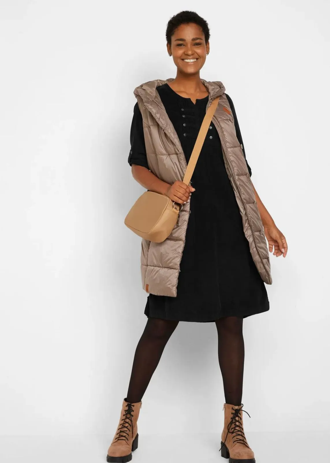 bonprix Kleider|Bekleidung·Pullover & Strickjacken^Cord-Blusenkleid aus reiner Baumwolle schwarz