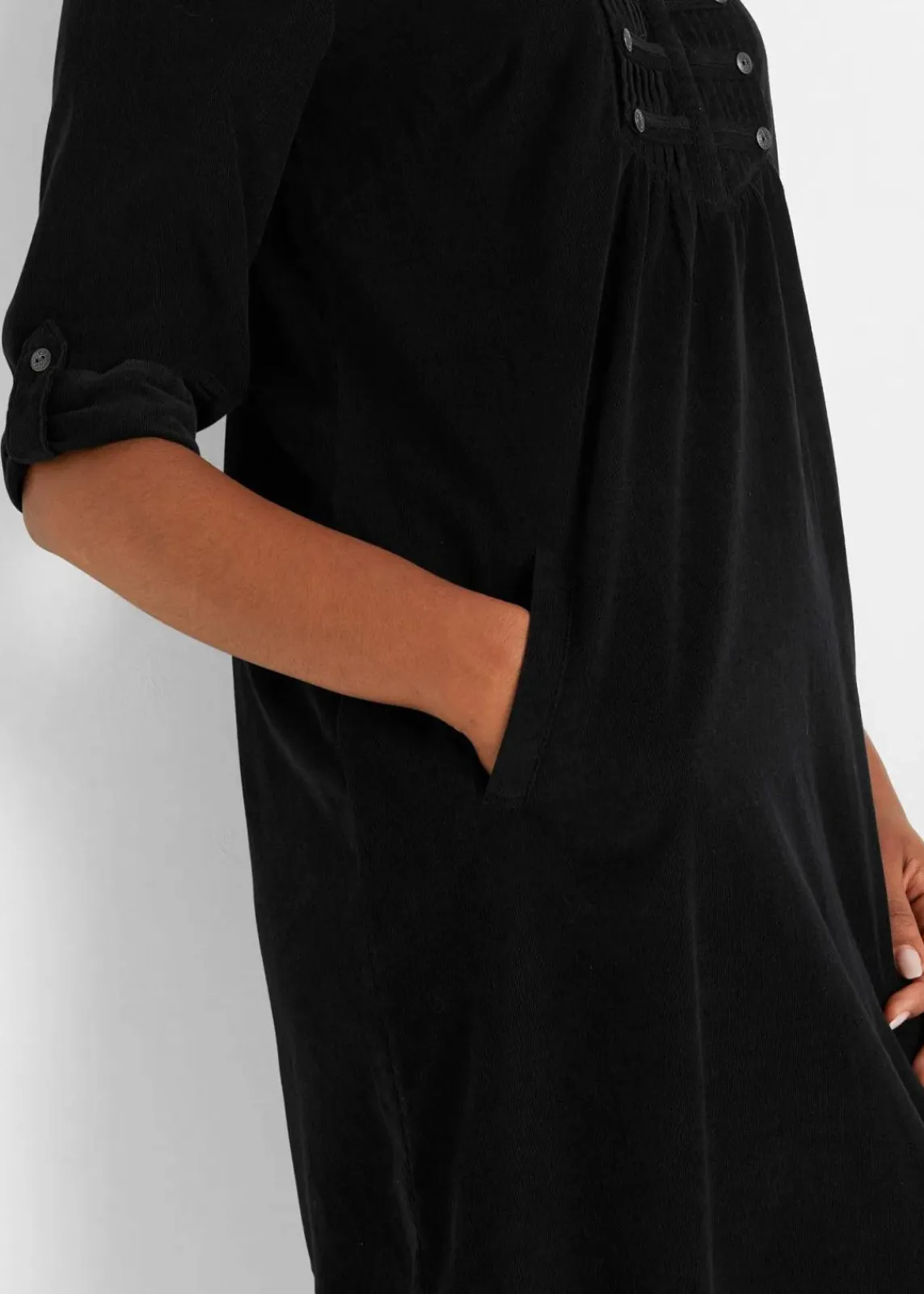 bonprix Kleider|Bekleidung·Pullover & Strickjacken^Cord-Blusenkleid aus reiner Baumwolle schwarz