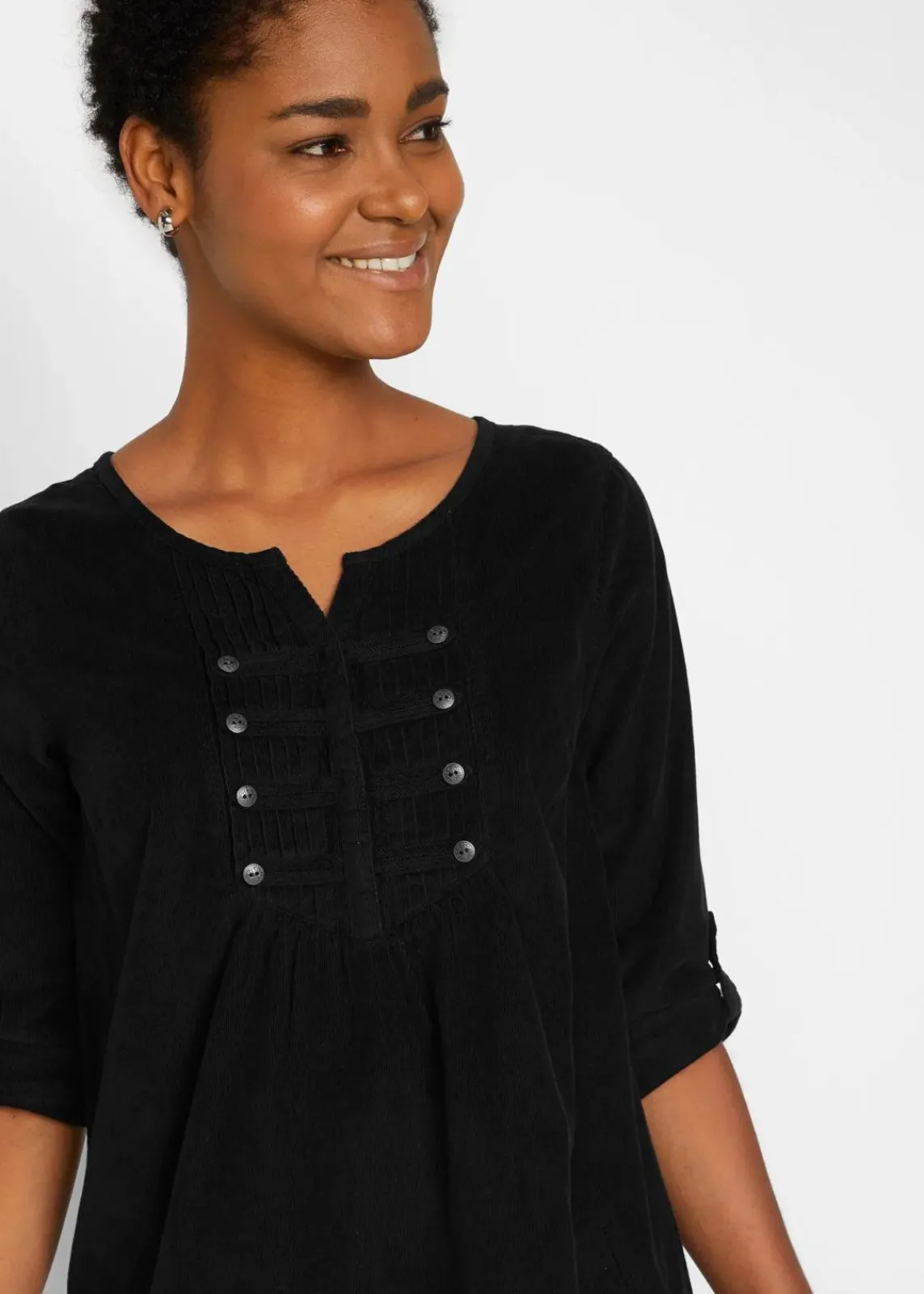 bonprix Kleider|Bekleidung·Pullover & Strickjacken^Cord-Blusenkleid aus reiner Baumwolle schwarz