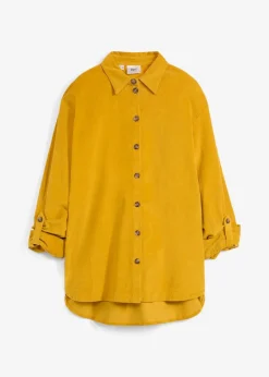 bonprix Bekleidung·Jacken & Mäntel|Blusen & Tuniken^Cord-Hemd mit Seitenschlitz ockergold
