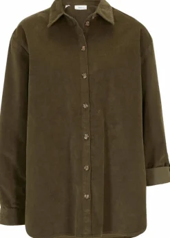 bonprix Blusen & Tuniken|Bekleidung·Jacken & Mäntel^Cord-Hemd mit Seitenschlitz dunkeloliv