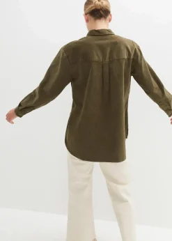 bonprix Blusen & Tuniken|Bekleidung·Jacken & Mäntel^Cord-Hemd mit Seitenschlitz dunkeloliv