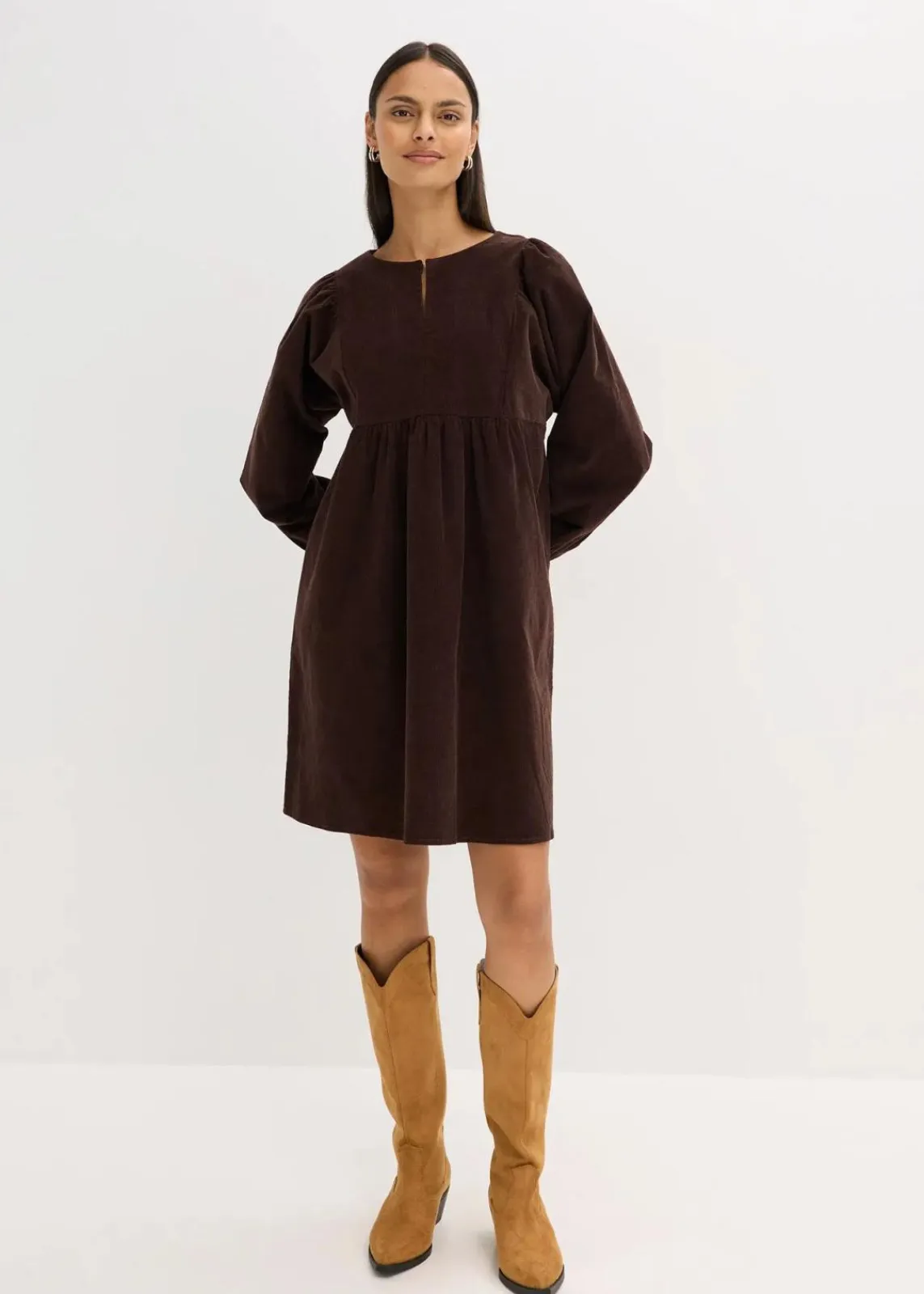 bonprix Kleider|Bekleidung·Pullover & Strickjacken^Cordkleid aus Baumwolle dunkelbraun