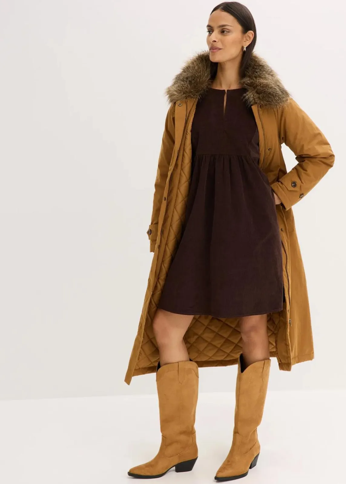 bonprix Kleider|Bekleidung·Pullover & Strickjacken^Cordkleid aus Baumwolle dunkelbraun