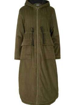 bonprix Jacken & Mäntel|Bekleidung·Hosen^Cord-Mantel mit Teddy-Fleece Kapuze aus reiner Baumwolle dunkeloliv