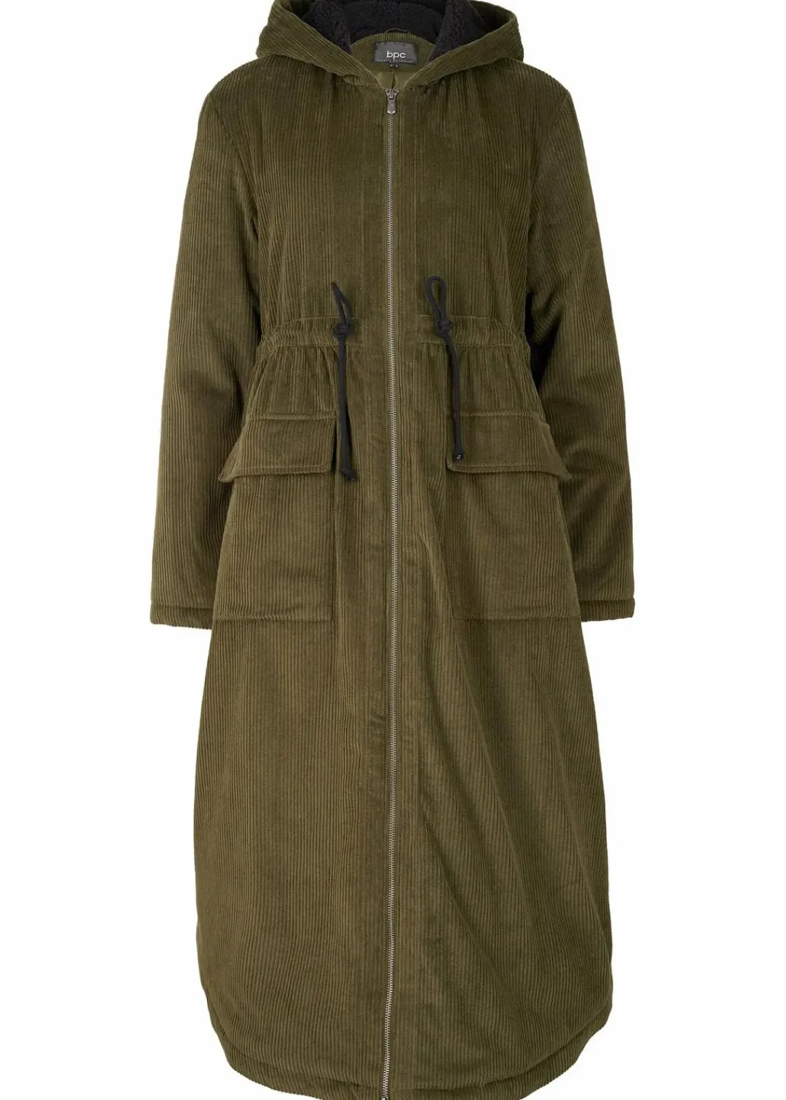 bonprix Jacken & Mäntel|Bekleidung·Hosen^Cord-Mantel mit Teddy-Fleece Kapuze aus reiner Baumwolle dunkeloliv
