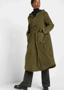 bonprix Jacken & Mäntel|Bekleidung·Hosen^Cord-Mantel mit Teddy-Fleece Kapuze aus reiner Baumwolle dunkeloliv