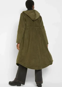 bonprix Jacken & Mäntel|Bekleidung·Hosen^Cord-Mantel mit Teddy-Fleece Kapuze aus reiner Baumwolle dunkeloliv
