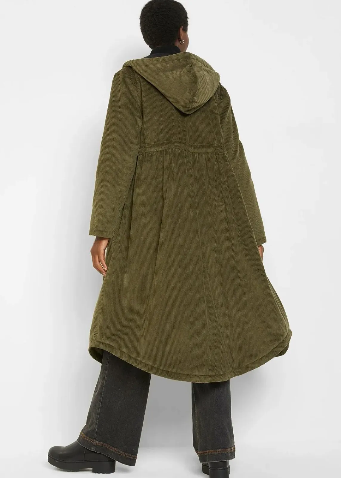 bonprix Jacken & Mäntel|Bekleidung·Hosen^Cord-Mantel mit Teddy-Fleece Kapuze aus reiner Baumwolle dunkeloliv