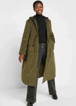 bonprix Jacken & Mäntel|Bekleidung·Hosen^Cord-Mantel mit Teddy-Fleece Kapuze aus reiner Baumwolle dunkeloliv