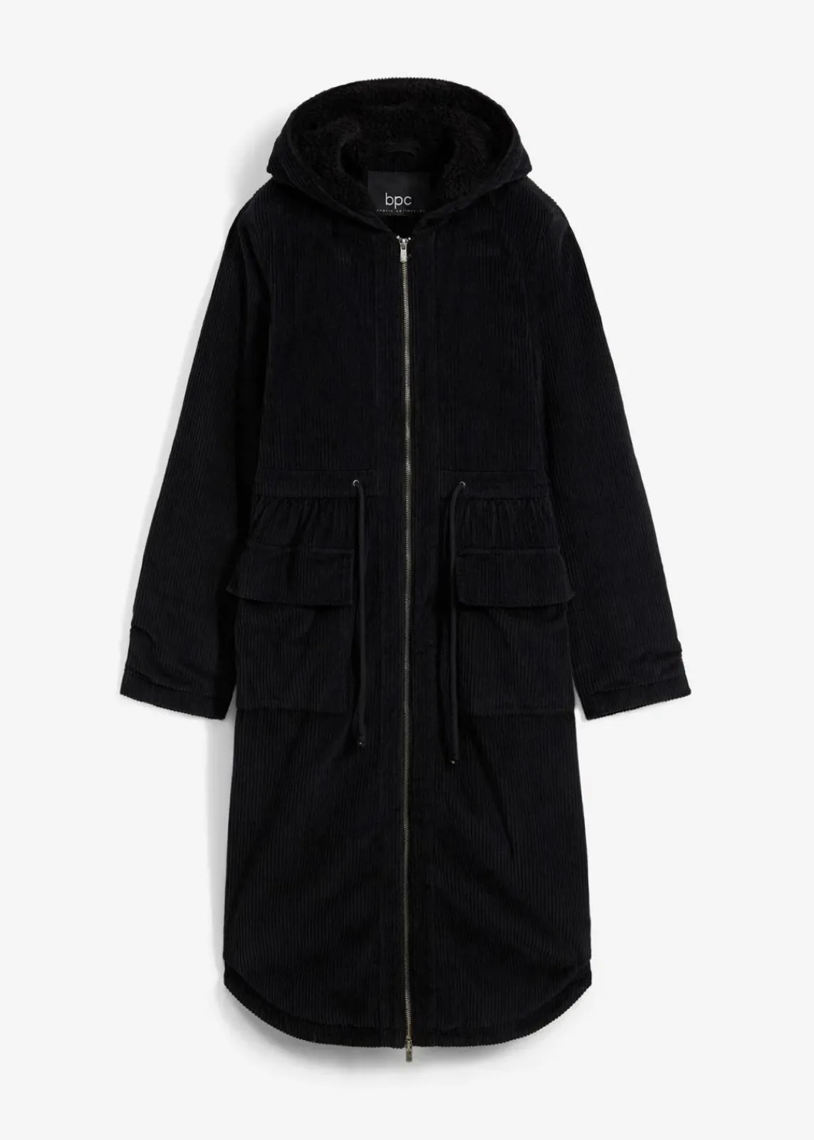 bonprix Bekleidung·Hosen|Jacken & Mäntel^Cord-Mantel mit Teddy-Fleece Kapuze aus reiner Baumwolle schwarz