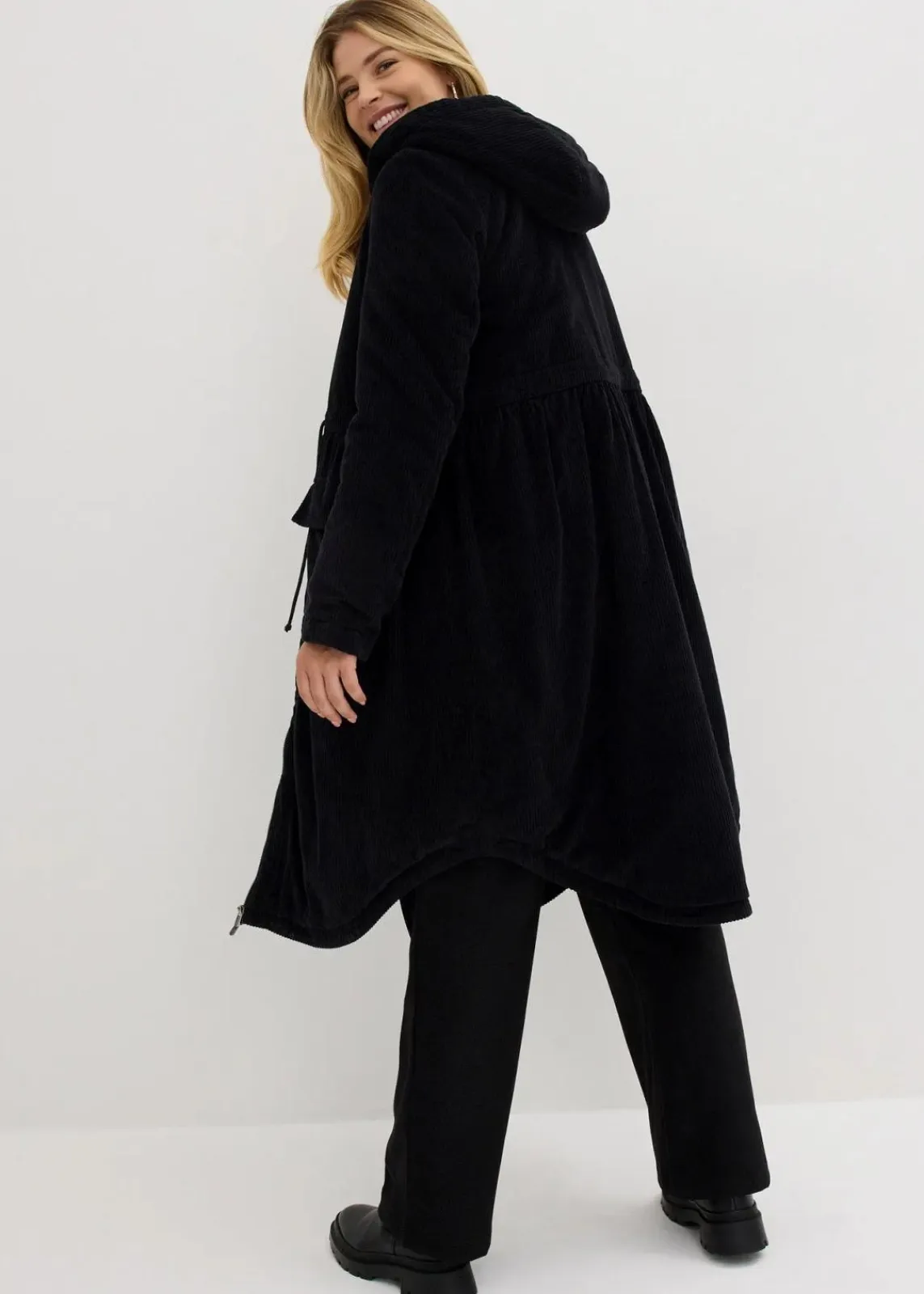 bonprix Bekleidung·Hosen|Jacken & Mäntel^Cord-Mantel mit Teddy-Fleece Kapuze aus reiner Baumwolle schwarz