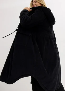 bonprix Bekleidung·Hosen|Jacken & Mäntel^Cord-Mantel mit Teddy-Fleece Kapuze aus reiner Baumwolle schwarz