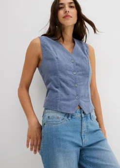 bonprix Jacken & Mäntel|Nachhaltigere Materialien^Cord-Weste rauchblau