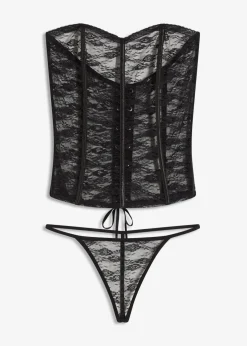 bonprix Wäsche·Erotikwäsche|Erotikwäsche^Corsage + String aus Spitze (2-tlg.Set) schwarz