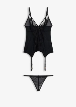 bonprix Wäsche·Corsagen & Negligés|Wäsche·Dessous^Corsage mit Strapshaltern und String (2-tlg.Set) schwarz