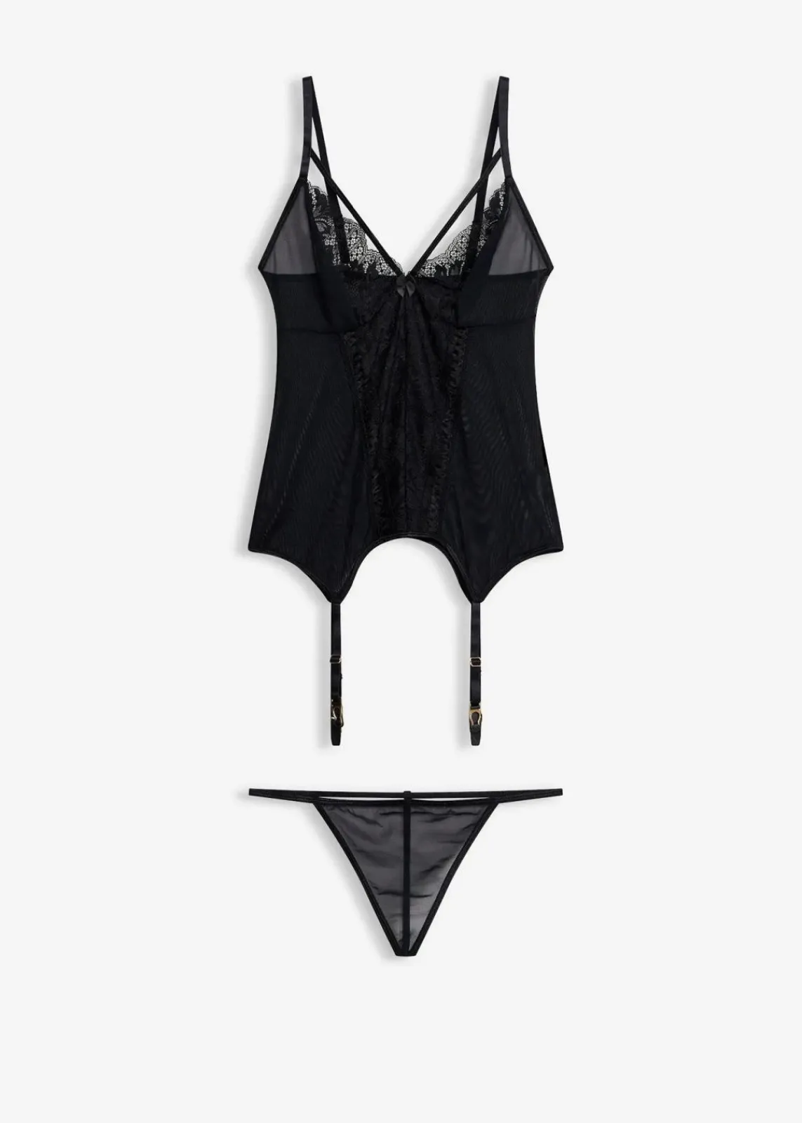 bonprix Wäsche·Corsagen & Negligés|Wäsche·Dessous^Corsage mit Strapshaltern und String (2-tlg.Set) schwarz