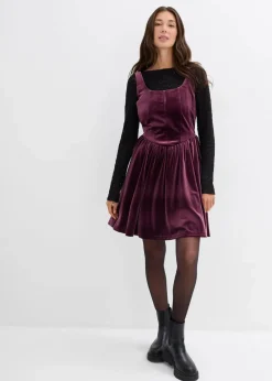 bonprix Kleider^Corsagenkleid aus softem Samt weinrot