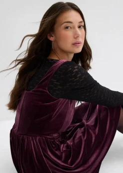 bonprix Kleider^Corsagenkleid aus softem Samt weinrot